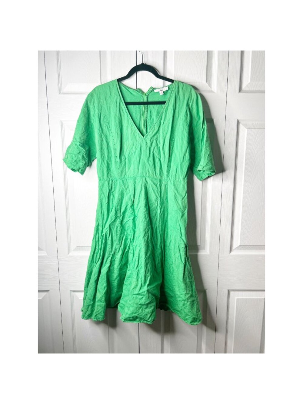 TOME Collective Green Linen Blend Short Sleeve V-Neck Dress Women's Size 10